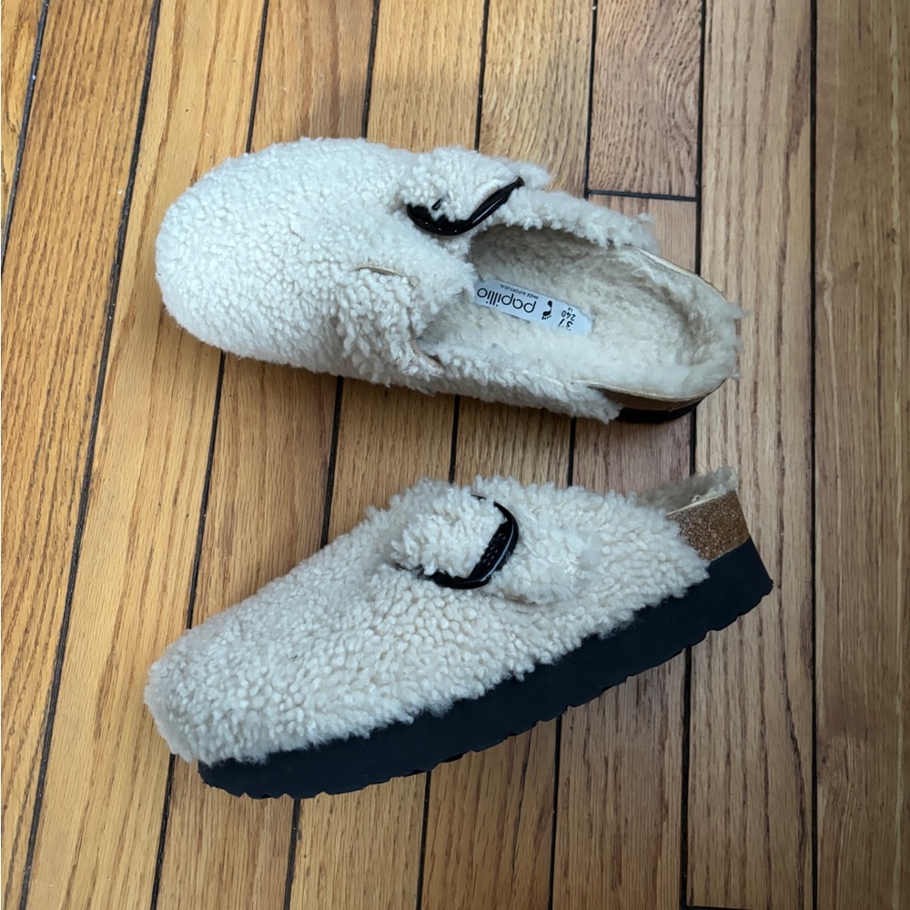 Birkenstock Shearling Boston Big Buckle Platform Clogs